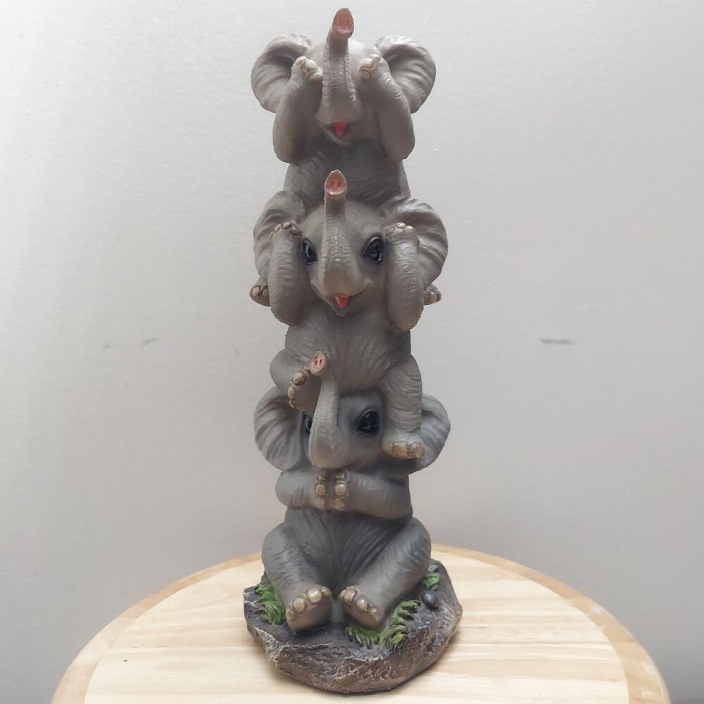 DWK See No Evil Pachyderms Stacked Baby Elephants Figurine 10" 2019